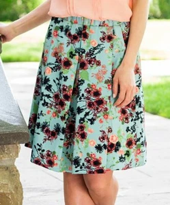 NWT DownEast Basics Blue Garden Pleated Circle Skirt Floral Flower Pattern Skirt - Picture 1 of 6