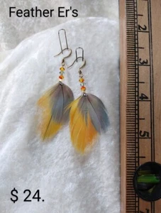 Earrings Authentic 2-1/2" Feathers Swarovski hung GP Hook Ear Wires! - Picture 1 of 1
