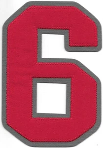 6" inch Tall Red Grey Block Letterman's Number 6 Felt Patch - Picture 1 of 1