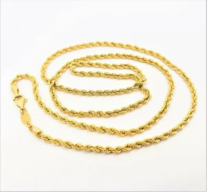 Genuine 22K Gold Rope Chain Necklace 19.8" Hollow 2.6mm Hallmarked Made In Italy - Picture 1 of 12