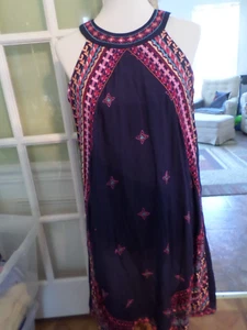 Vestido BOHO forrado azul marino bordado Lula Soul talla pequeña para dama - Imagen 1 de 8