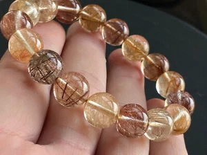 Quality Natural Rutilated Quartz hair Crystal Bracelet reiki healing 12mm  67746 - Picture 1 of 7