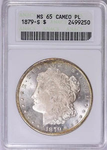 1879-S Morgan Silver Dollar ANACS MS65 CAMEO PL Old Soapbox Holder Proof Like! - Picture 1 of 4
