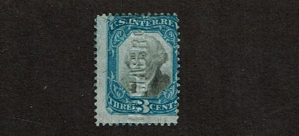 1871 U.S.Revenue Second Issue Docu 3c Blue & Blk Washington p.12 Sc#R105 Cut Can - Image 1 of 1