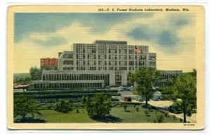 Postal de lino Madison Wisconsin Laboratory de Productos Forestales de EE. UU. - Imagen 1 de 1