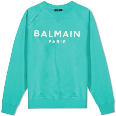 Balmain Paris Men Aqua Logo Crewneck Pullover Sweater  $795 Size M Brand NWT! - Image 1 of 4