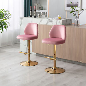 Set of 2 Bar Stools Swivel Chair Modern Velvet Adjustable Counter Barstool Us