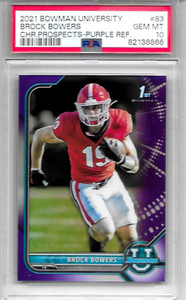 2021 1ST BOWMAN UNIVERSITY CHROME BROCK BOWERS RC #83 PURPLE REFRACTOR PSA 10