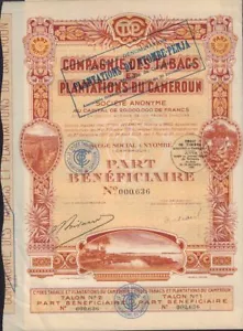 AFRICA CAMEROON TOBACCO : Comp. des Tabacs Plantations du Cameroun 1929 - Picture 1 of 1