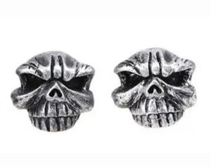 MOTOKING BMX IRON MAIDEN SILVER SKULL VALVE CAPS PAIR SCHRADER - Picture 1 of 1