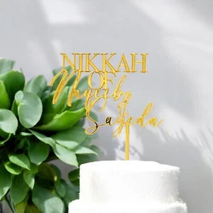 Personalised Acrylic Nikkah Cake Topper Custom With Bride & Groom Name Wedding - Picture 1 of 32