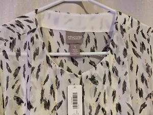 NWT Chicos Chiffon Top Size 1 Artsy Strokes Metallic Popover Keyhole Long Sleeve - Picture 1 of 5