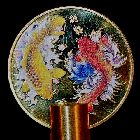 GOOD LUCK DUEL CARP 24K PLATED COIN LAMP FINIAL Cover