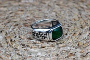 Green Stone Handmade 925 Sterling Silver jewelry Gift Turkish Mens Ring All Size - Picture 1 of 4