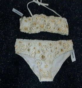 NWT Girls Size X-Large (14) * OLD NAVY * 2-Pc Shimmering Gold Swimsuit XL - Picture 1 of 3