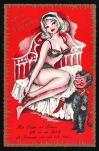 AK Gruß vom Krampus mit Apfel und Nüssen füll ich den Schuh (5673) - Imagen 1 de 2