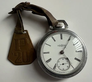 Antique 1894 Illinois Grade IWC Model 6 18s 7 Jewels Pocket Watch + Leather Fob - Picture 1 of 6