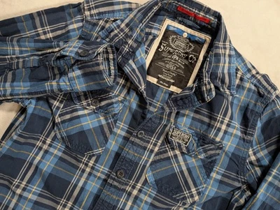 Superdry Camisa Hombre Grande Azul Sobrecamisa A Cuadros Shacket Leñador Franela Pesada Foto 1 de 4