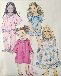EASY Uncut Butterick B4910 Sew Pattern Little Girl PJs Pajamas Nightgown Nightie - Picture 1 of 5