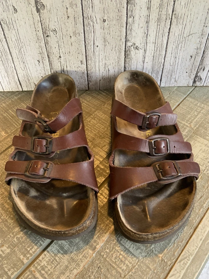 Sandalia Birkenstock Para Mujer Deslizable Cuero Marrón Talla 37 Ajuste Regular EE. UU. Talla 6 Foto 1 de 4