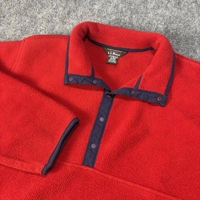 VTG LL Bean POLARTEC Fleece Jacket XL Red Snap Button Pullover Pockets 0WN47 - Image 1 of 4