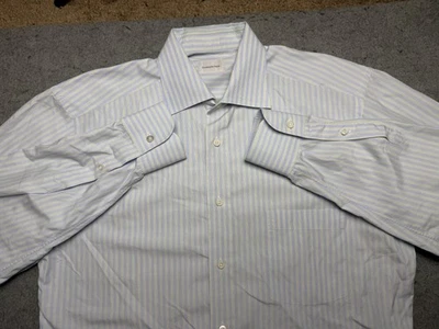 Camisa Ermenegildo Zegna Para Hombres 16.5 42 Azul Verde Rayas Ajuste Cómodo Vestido Algodón Foto 1 de 4