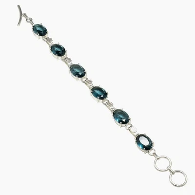Ювелирный браслет из стерлингового серебра 925 пробы с голубым топазом London размер 7–8 дюймов - Изображение 1 из 4
