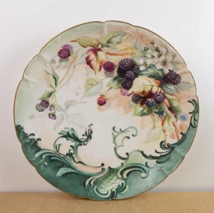 Antique Hand Painted Limoges Porcelain 13.5" Charger Plate Berries Flowers - Picture 1 of 9