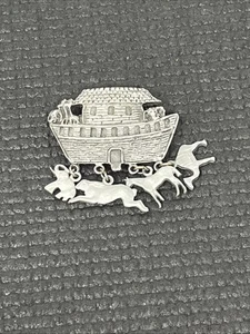 Sonford Pewter Noah's Ark Pin Brooch Animal Dangles Biblical Vintage - Picture 1 of 6