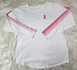 Live Breathe Fight weißes Langarm-T-Shirt Brustkrebs Bewusstsein Größe (M) - Bild 1 von 8