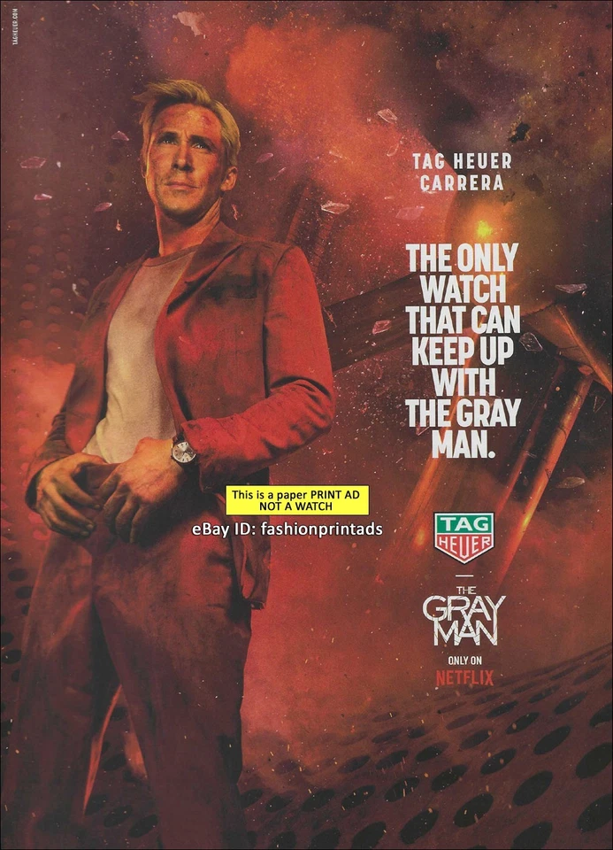 Relojes TAG HEUER ANUNCIO IMPRESO 1 PÁGINA 2022 RYAN GOSLING El Hombre Gris CARRERA Foto 1 de 1