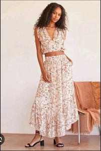 Free People Skirt Medium Pretty Daze Ivory Floral Peasant Midi Boho Cottagecore - Imagen 1 de 9