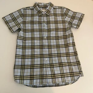 BURBERRY 10 Y Boys Check Button Down Short Sleeve Cotton Shirt Yellow White Blue - Picture 1 of 7