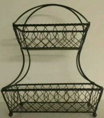 👀》🔥 Mikasa 2 Tier Lattice Flatback Black Wrought Iron Fruit Basket With Handle - Image 1 of 4