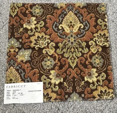 Fabricut Fabric Sample 11.5” Privateer Spice Cotton Damask Pattern Brown Crafts - Image 1 of 4