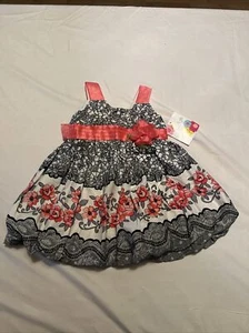 Schwarz formelles Babykleid Jessica Ann 18 M durchsichtig rosa Blumenmuster besonderer Anlass - Bild 1 von 5