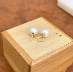 14KT Yellow Gold & Pearl Add to Hoop Earring Charms NEW 5MM Hooplets - Picture 1 of 5