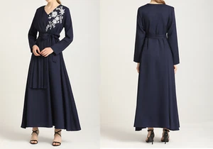 Women’s Soft Cotton Linen Clothing Floral Maxi Dress Sexy V Neck Long Sleeve - Picture 1 of 8