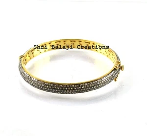 Diamond Bangle Natural Rosecut Diamond Pave 925 Sterling Silver Victorian Bangle - Picture 1 of 3