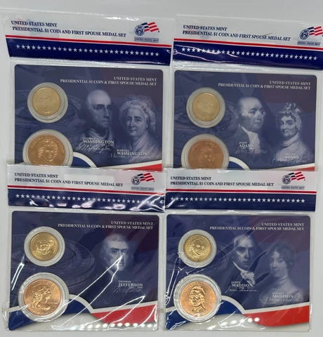 2007 U.S. Mint Presidential $1 Coin and Spouse Medal Set, Set of all 4, Sealed Cover