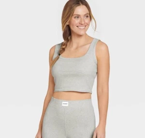 Jockey Generation Cotton Stretch Lounge Cropped Tank Top Womens Large Rib Gray - Picture 1 of 10