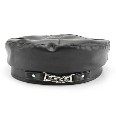 Chapéu boina de couro ecológico feminino parte superior macia boné sem aba clubwear festa chapéu ajustável - Imagem 1 de 4