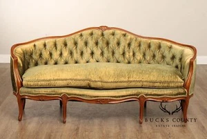 French Louis XV Style Vintage Walnut Frame Sofa - Picture 1 of 15