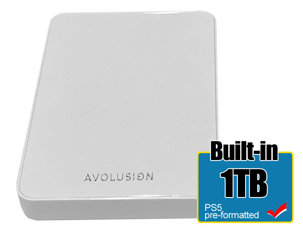 Avolusion Z1-S 1TB USB 3.0 Portable External Gaming PS5 Hard Drive - White