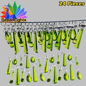 24 Chandelier Green Crystals Cut Glass Sage Christmas Tree Droplets Sun Catchers - Picture 1 of 17