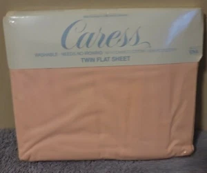 VTG Caress Solid Peach Twin Flat Sheet 39 X 75” Mervyns 50% cotton - Picture 1 of 4