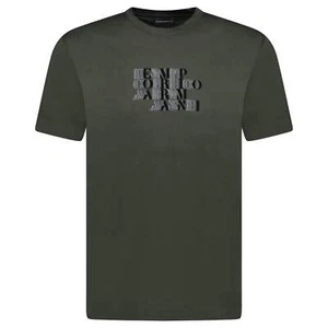 Emporio Armani Velvet Writing Logo Mercerised T-Shirt Khaki Green - Picture 1 of 6