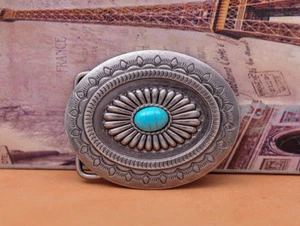 Vintage Charm Southeast Indian Ethnic Flower Turquoise Leather Belt Buckle Huge - Picture 1 of 10