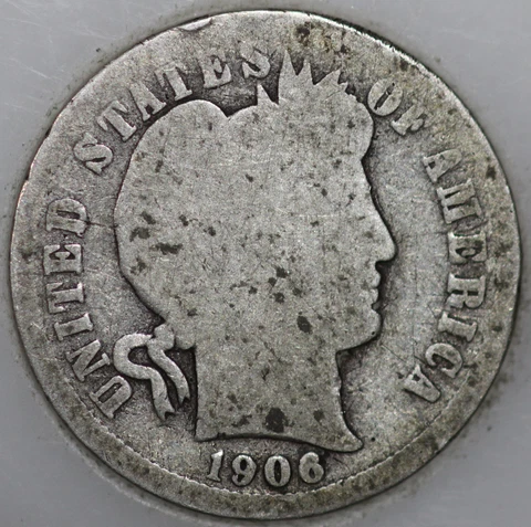 * 1906-D Barber Dime 90% Silver, 100+ years Old As Shown Cover