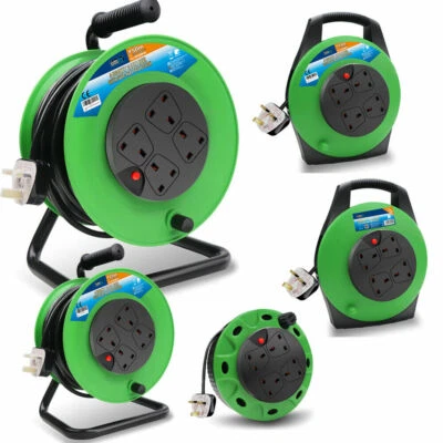 4 Way Gang Socket Extension Heavy Duty 5/10/15/25/50m Cable Reel Electrical Lead - Image 1 of 2